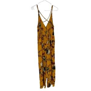 Nectar Clothing Jumpsuit Women’s Size Medium Yellow Floral Wide Leg Boho Rayon
